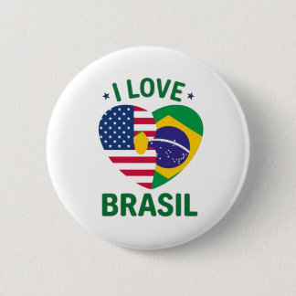 I Love Brasil USA Flag Heart  6 Cm Round Badge