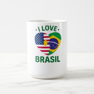 I Love Brasil USA Flag Heart  Coffee Mug