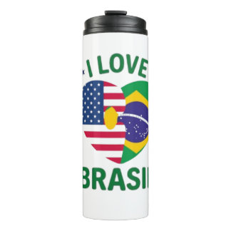 I Love Brasil USA Flag Heart  Thermal Tumbler