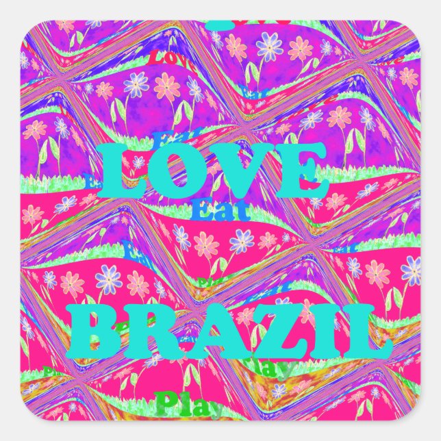 I love Brazil: Beautiful Samba traditional colours Square Sticker (Front)