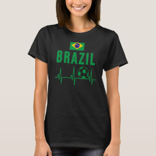 I Love Brazil Flag Soccer Ball Heartbeat T-Shirt