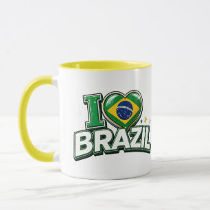 I Love Brazil Patriotic Soccer Fan Mug Brazilian
