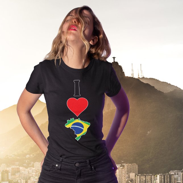I Love Brazil Vertical I Heart Brazilian Flag Map T-Shirt (Creator Uploaded)