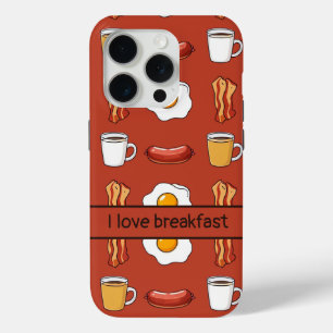 I love breakfast, Food pattern in red iPhone 15 Pro Case
