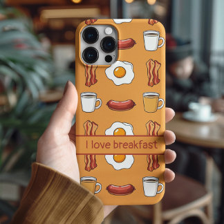 I love breakfast, Food pattern in yellow iPhone 15 Pro Case