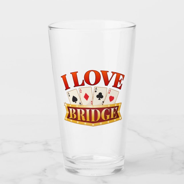 I Love Bridge Card Game Player Glass (Front)