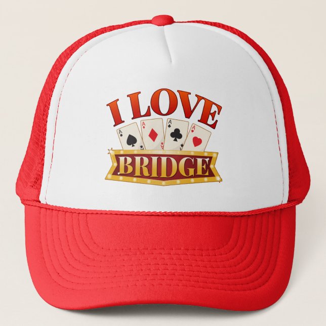 I Love Bridge Card Game Player Trucker Hat (Front)