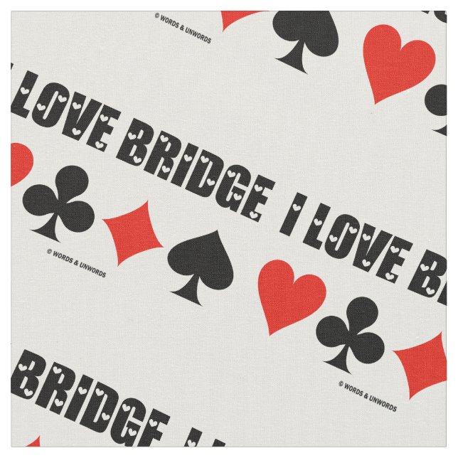 I Love Bridge Card Suits Bridge Attitude Fabric (Close Up)