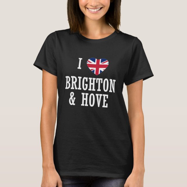I Love Brighton & Hove England Union Jack Flag Hea T-Shirt (Front)
