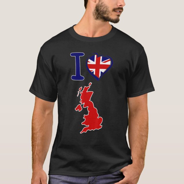 I love Britain British flag in the shape of a hear T-Shirt (Front)