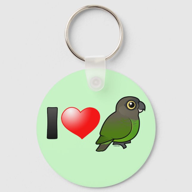 I Love Brown-headed Parrots Key Ring (Front)
