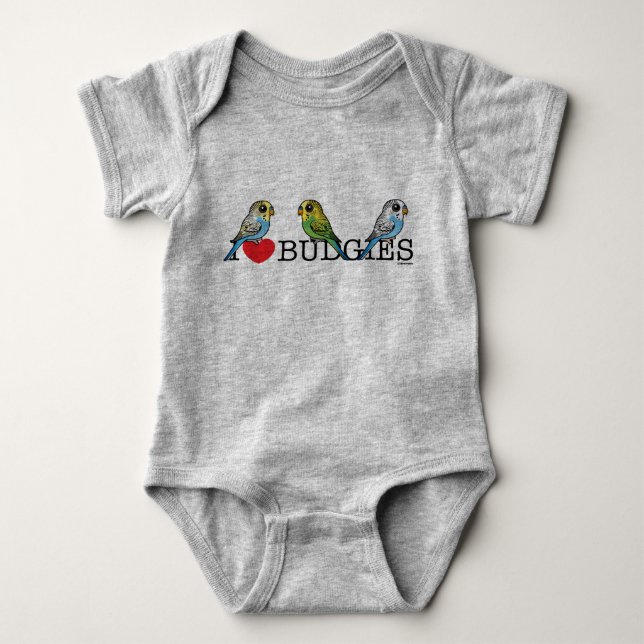 I Love Budgies Baby Bodysuit (Front)
