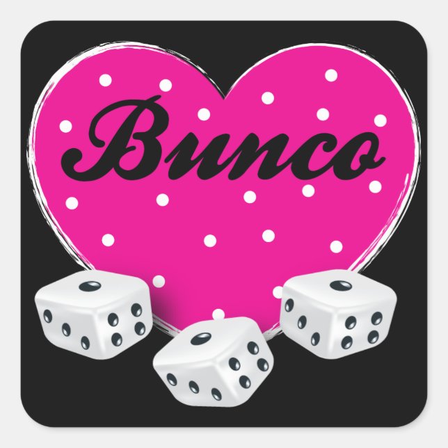 I Love Bunco Valentines Heart With Dice Dots Square Sticker (Front)