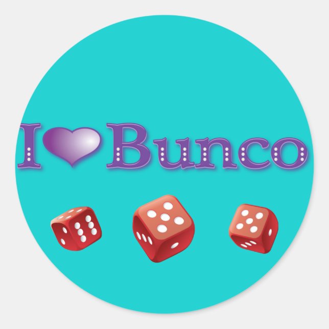 I Love Bunco with Red Dice Classic Round Sticker (Front)