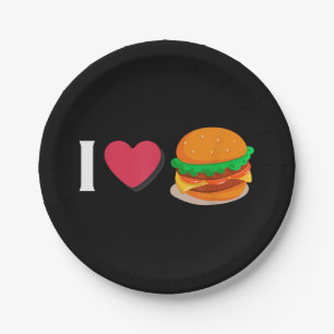 I Love Burger Cheeseburger Unhealthy Eating Paper Plate