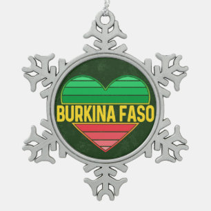 I Love Burkina Faso, Heart Burkinabè Snowflake Pewter Christmas Ornament
