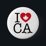 I Love CA | I Love Canada Custom Pin Buttons<br><div class="desc">Let everyone know how much you love Canada with this customisable "I Love CA" pin button featuring retro typography and maple leaf heart accent. The perfect way to show your pride and love for Canada. Personalise by adding your name. Other countries,  states,  provinces and cities are available.</div>