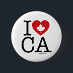 I Love CA | I Love Canada Custom Pin Buttons<br><div class="desc">Let everyone know how much you love Canada with this customisable "I Love CA" pin button featuring retro typography and maple leaf heart accent. The perfect way to show your pride and love for Canada. Personalise by adding your name. Other countries,  states,  provinces and cities are available.</div>