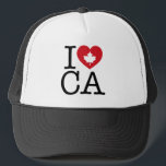 I Love CA | I Love Canada Custom Trucker Hat<br><div class="desc">Let everyone know how much you love Canada with this "I Love CA" hat featuring retro typography and maple leaf heart accent. The perfect way to show your pride and love for Canada. Other countries,  states,  provinces and cities are available.</div>