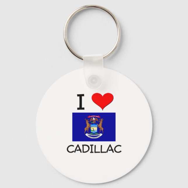 I Love Cadillac Michigan Key Ring (Front)