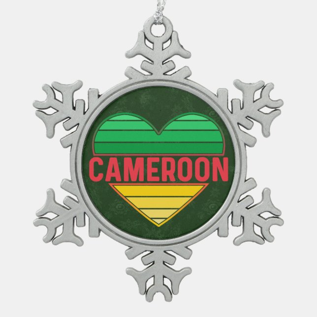 I Love Cameroon, Cameroonian Heart Snowflake Pewter Christmas Ornament (Front)