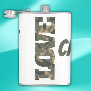 I Love Camouflage Green Brown Hip Flask