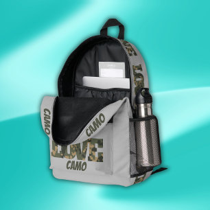 I Love Camouflage Green Brown Printed Backpack