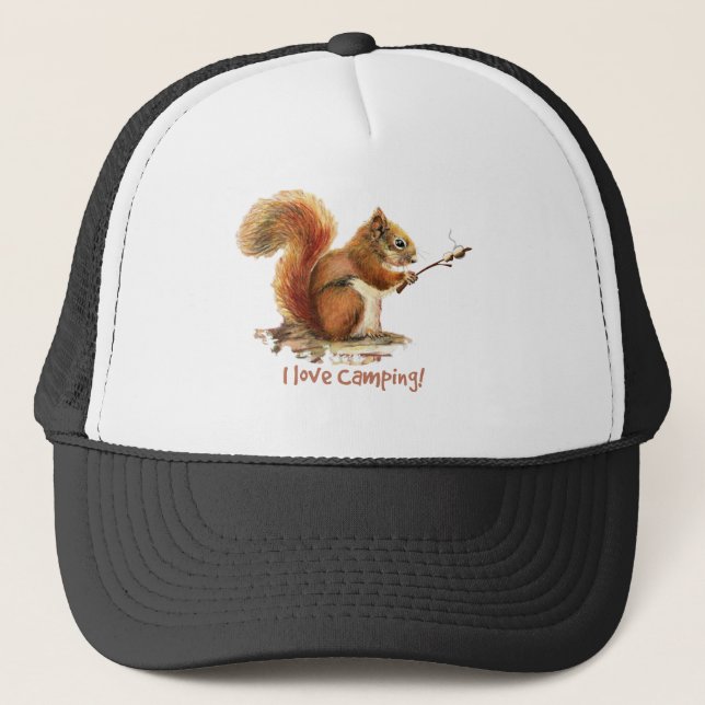 I love Camping Fun Quote Squirrel Trucker Hat (Front)
