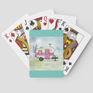I Love Camping Pink Trailer Playing Cards