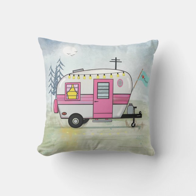 I Love Camping Throw Pillow (Front)