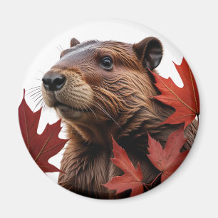 I Love Canada - Canadian Beaver with Leaf Magnet