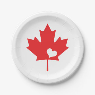 I Love Canada - Canadian Pride Maple Leaf Heart Paper Plate