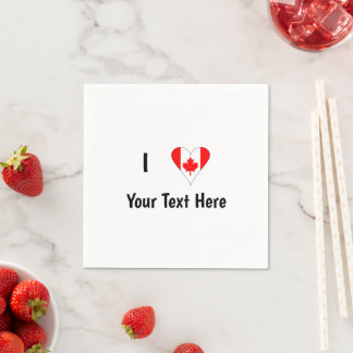 I Love (Canada Heart Flag) Your Black Text Napkin