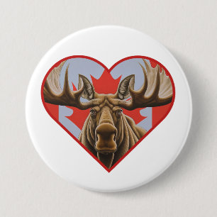 I Love Canada -Proud Canadian Moose and Maple Leaf 7.5 Cm Round Badge