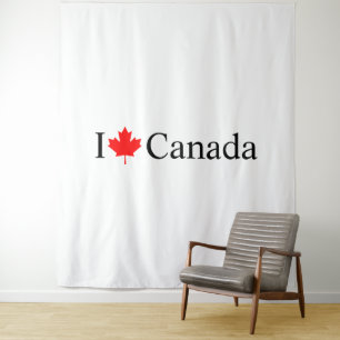 I Love Canada typography with red maple leaf party Tapestry
