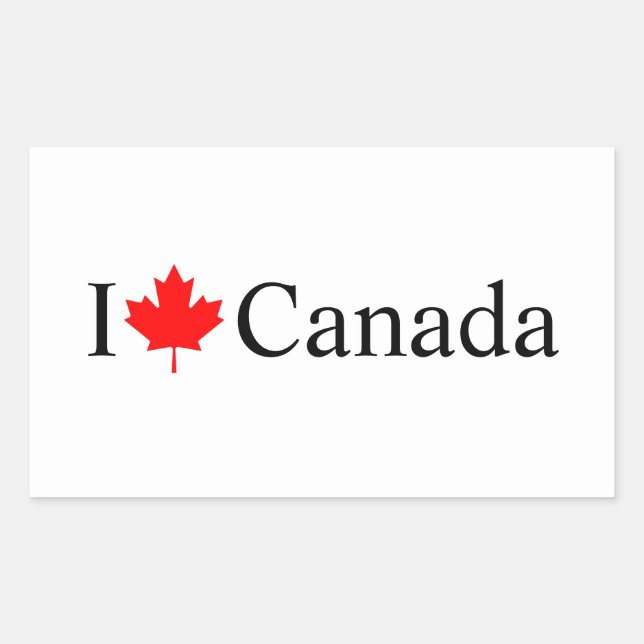 I Love Canada typography with red maple leaf Rectangular Sticker (Front)