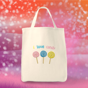 I Love Candy cute colorful 3D lollipop Tote Bag