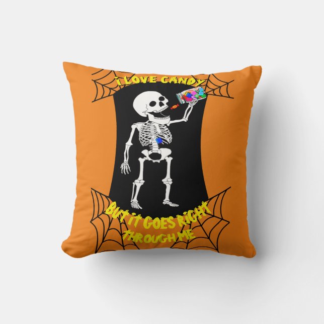 I Love Candy Skeleton Pillow (Front)