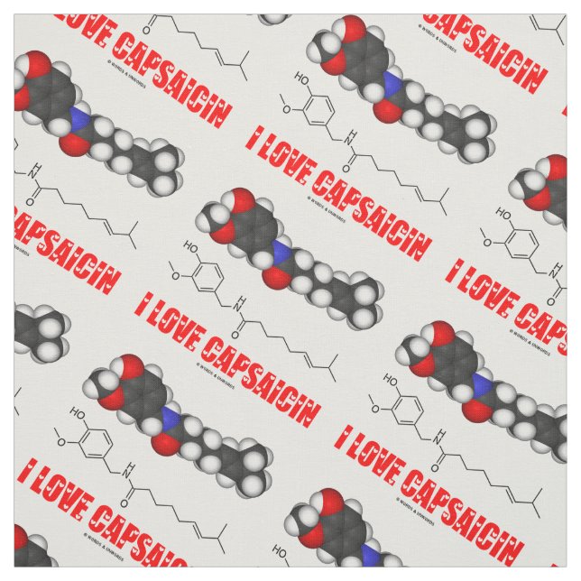 I Love Capsaicin Chilli Pepper Chemical Molecule Fabric (Swatch)