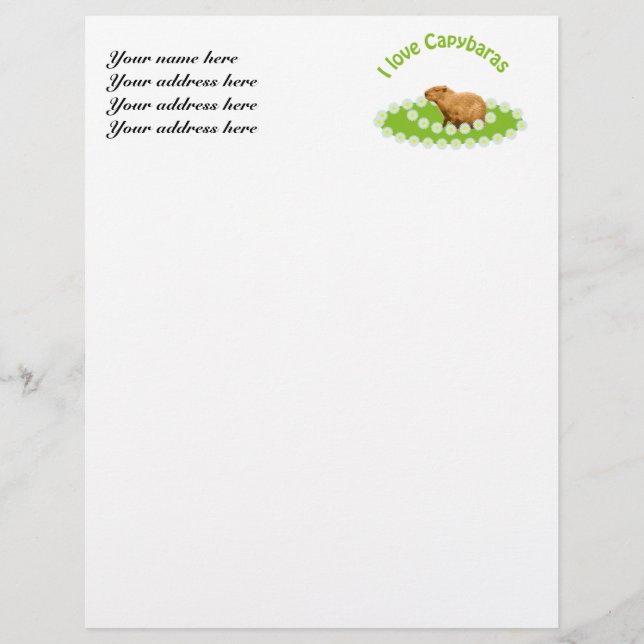 I love Capybaras Customised Letterhead (Front)