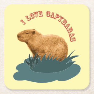 I Love Capybaras Cute Capybara Lover Square Paper Coaster