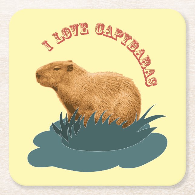 I love Capybaras Square Paper Coaster (Front)