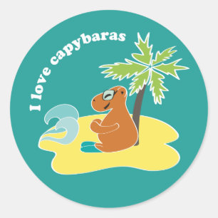 I Love Capybaras Tropical Beach Art Classic Round Sticker