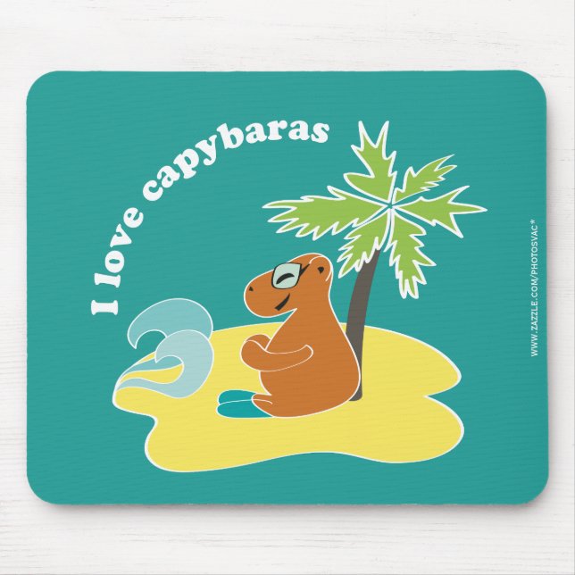 I Love Capybaras Tropical Beach Art Mouse Pad (Front)