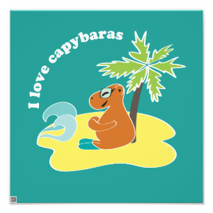 I Love Capybaras Tropical Beach Art Photo Print