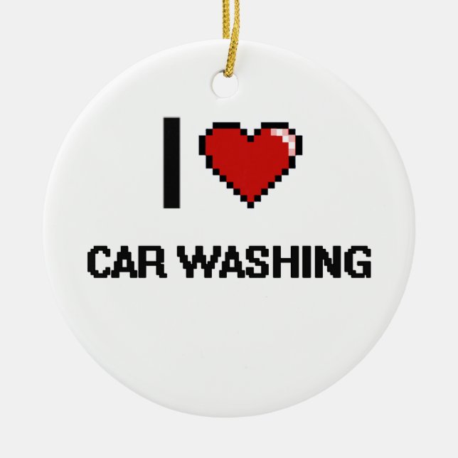 I Love Car Washing Digital Retro Design Ceramic Tree Decoration (Front)