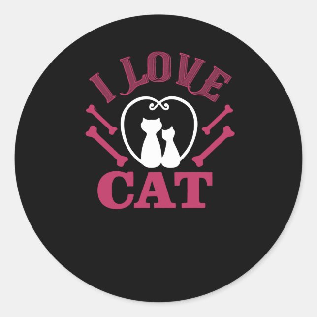 I Love Cat Classic Round Sticker (Front)