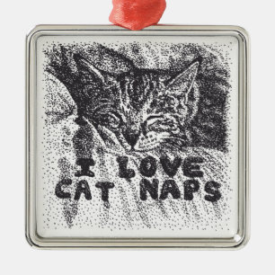 I Love Cat Naps, cat sleeping Metal Tree Decoration