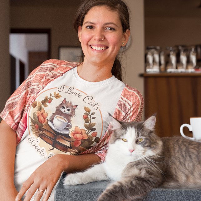 I Love Cats, Books and Coffee T-Shirt (Creator Uploaded)