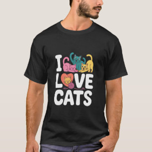 I Love Cats Colourful Cute Kitty Heart Yarn T-Shirt
